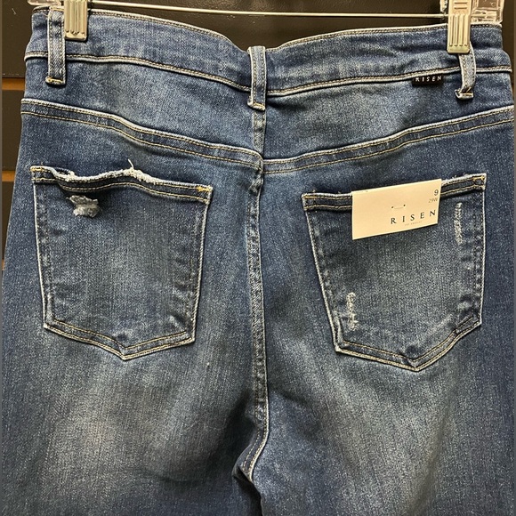 Risen Los Angeles Jillian H/R Distressed Flared Dark Jeans - Picture 6 of 6